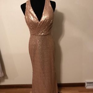 Bari Jay gold sparkly bridesmaid dress